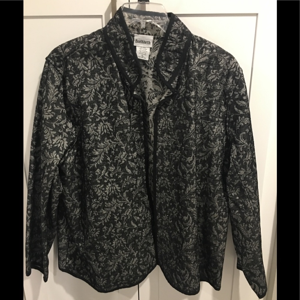 BonWorth Black and Gray Floral Jacquard Blazer